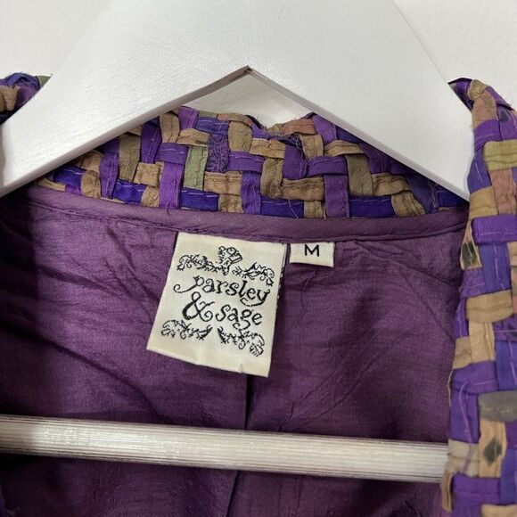 Parsley and Sage Purple 100% Silk Woven Open Front Blazer - Picture 6 of 7